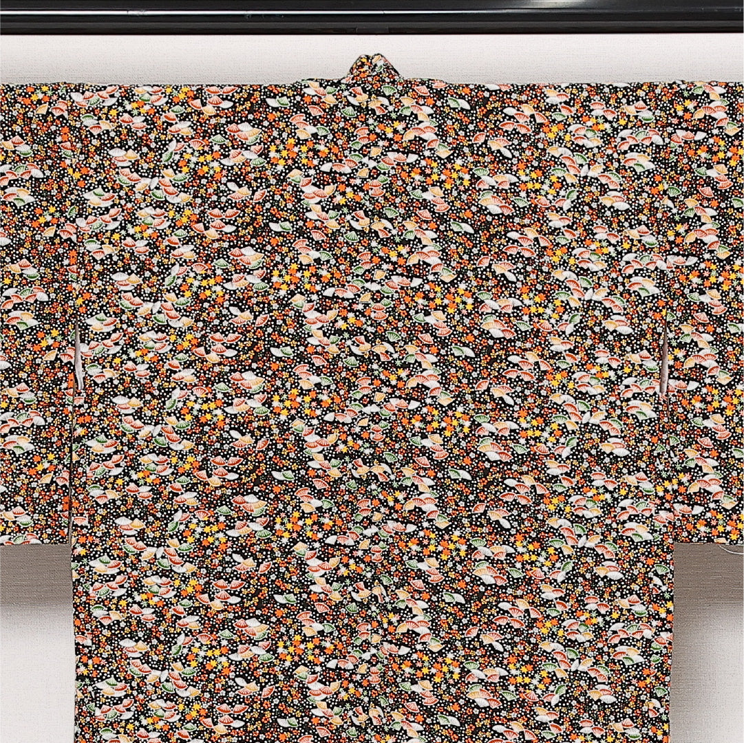 未使用品 洗える着物 羽織 袷 身丈77cm 裄丈64cm ポリエステル Nランク カジュアル Mサイズ しつけ糸 扇 梅 紅葉 多色系 RP 1232-13689