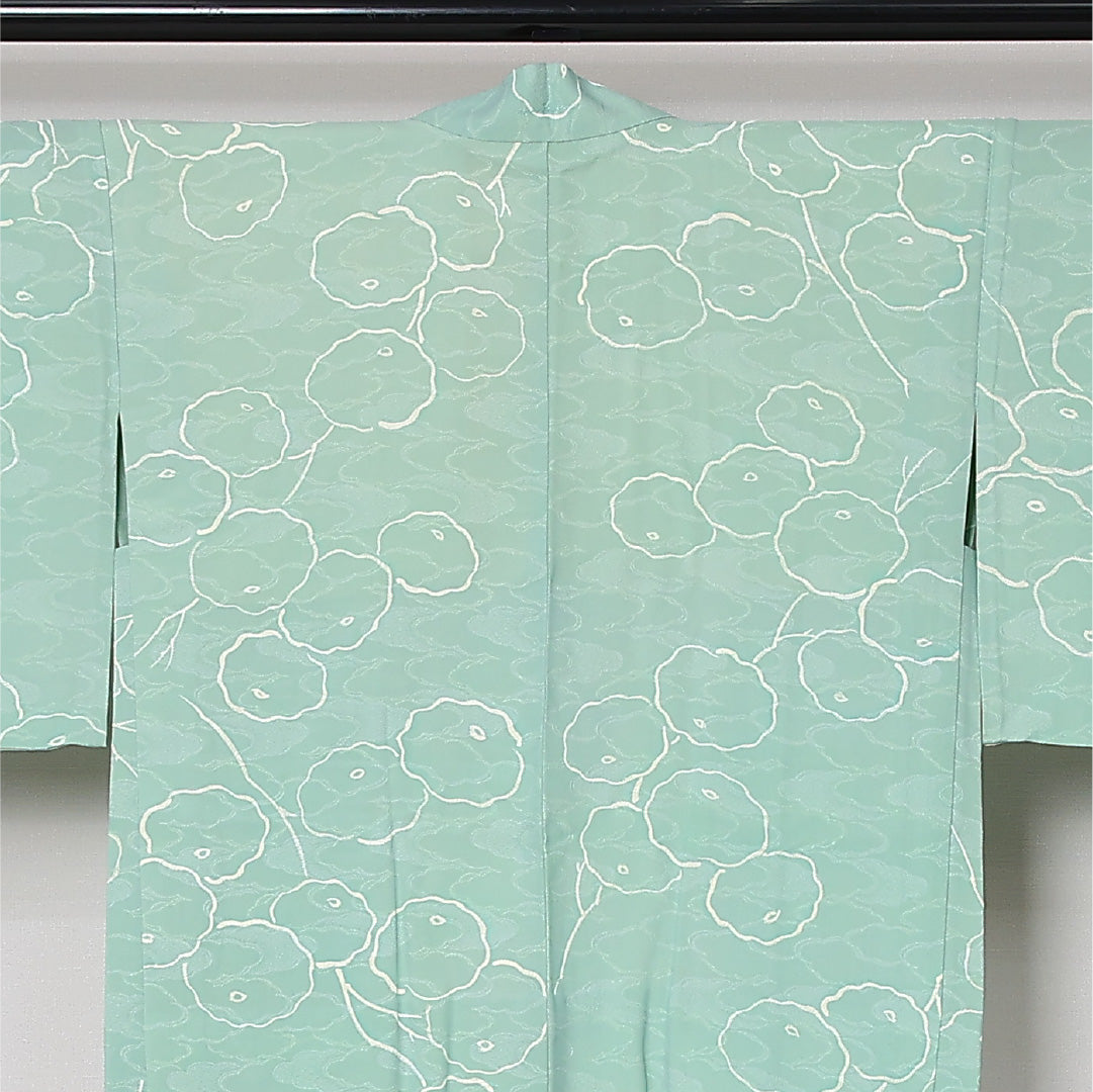 羽織 袷 身丈75cm 裄丈62cm 正絹 Aランク カジュアル Sサイズ 紐あり 菊 緑系 RP 1232-12864
