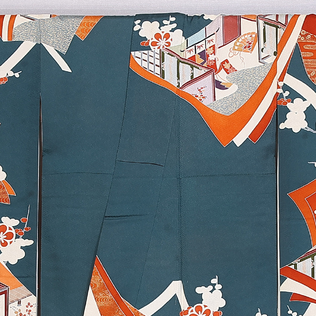 振袖 身丈162cm 裄丈66cm 袷 正絹 Bランク 広衿 梅 吉祥文様 1213-F0298