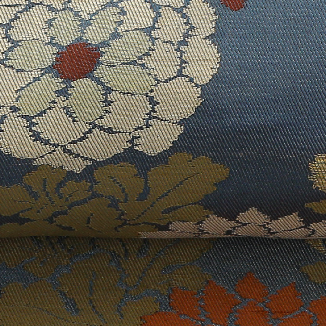 アンティーク 名古屋帯 六通 帯丈330cm Bランク 正絹 菊 黄系 1224-02386