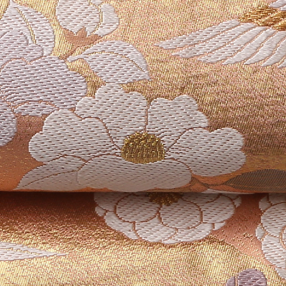 袋帯 帯丈444cm 正絹 六通 フォーマル 松鶴 四季草花 ピンク系 金系 1243-01605