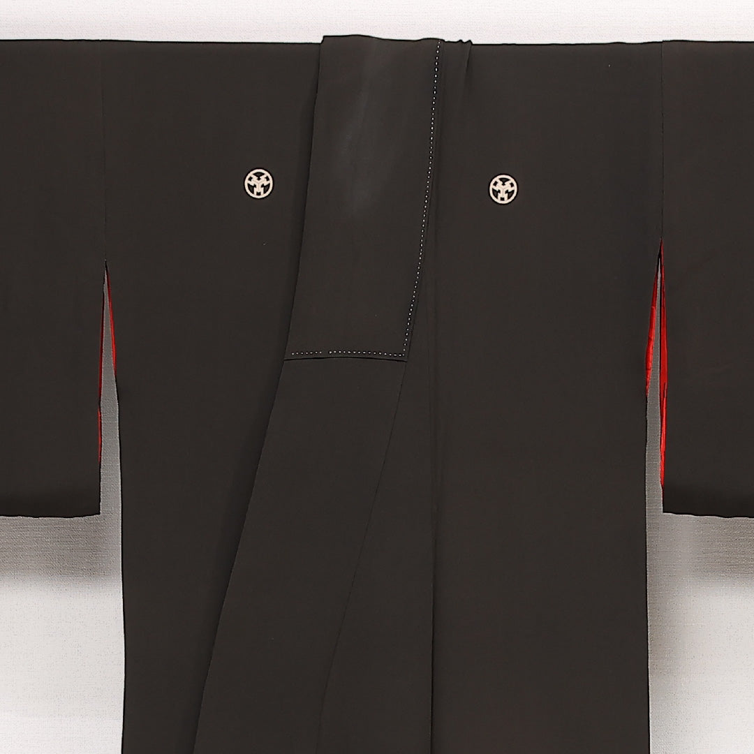 アンティーク 黒留袖 五つ紋 身丈153cm 裄丈64cm Dランク 正絹 袷 広衿 S 鬼灯 色紙 レトロ 遊び心 黒系 1211-F0574