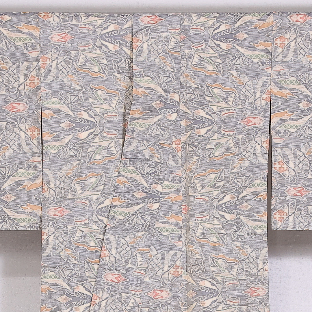 大島紬 袷 身丈162cm 裄64.5cm 正絹 創作 グレー系 Aランク 1216-01474