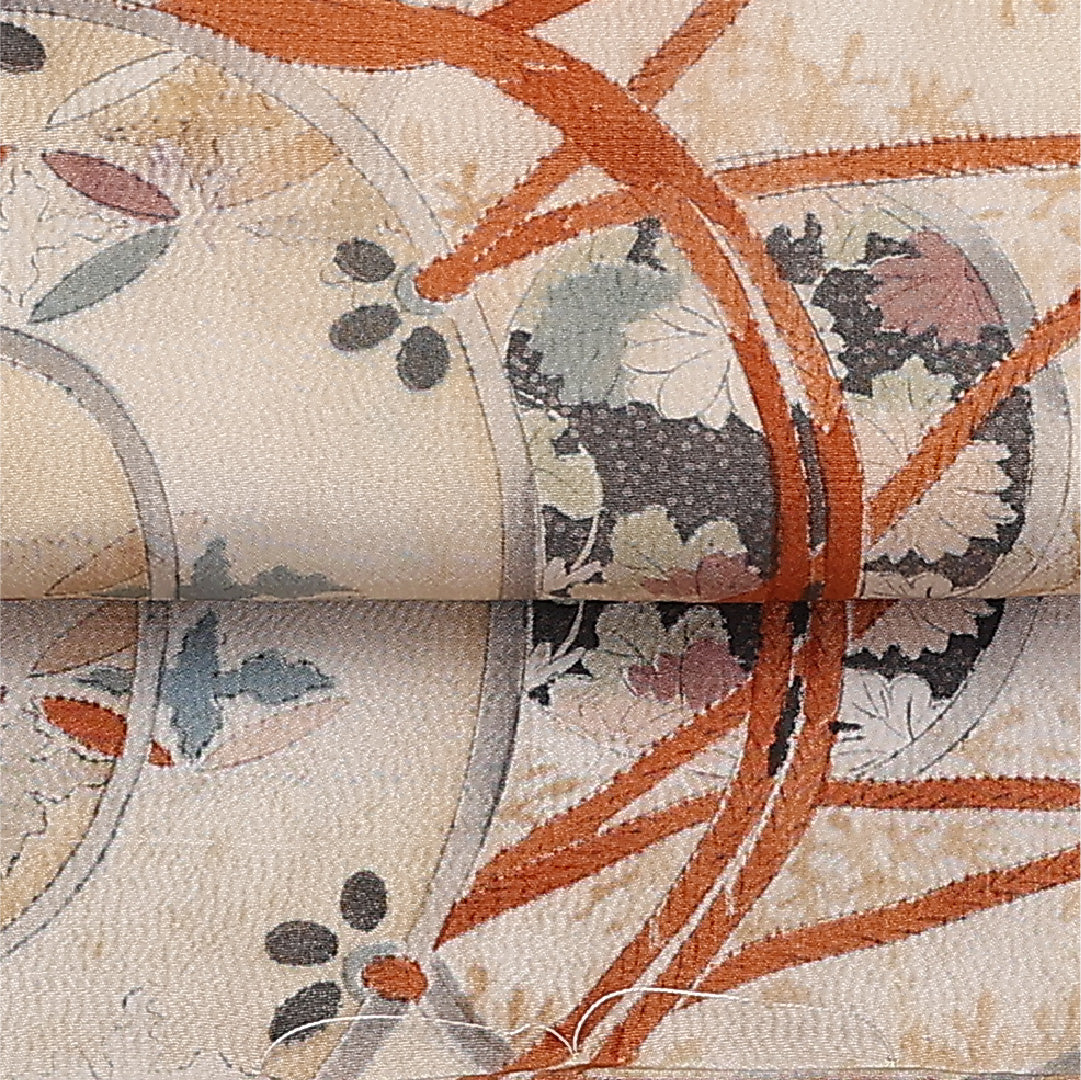 アンティーク 京袋帯 名古屋帯 帯丈370cm 全通 袋仕立て Cランク セミフォーマル リバーシブル 正絹 クリーム系 1224-01364