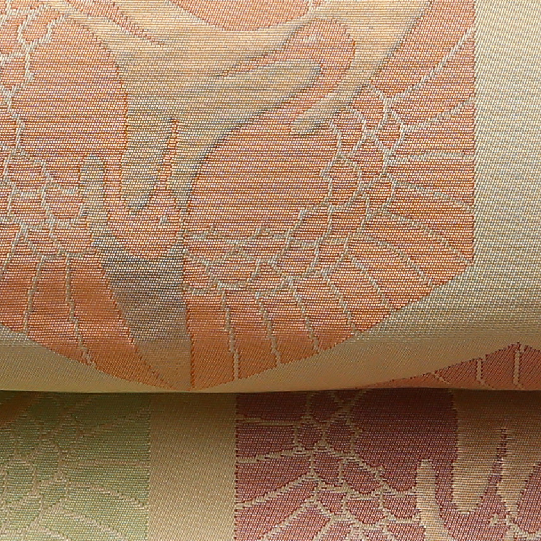 袋帯 帯丈428cm 正絹 六通 セミフォーマル 綴れ織 亀甲 黄系 1243-01579