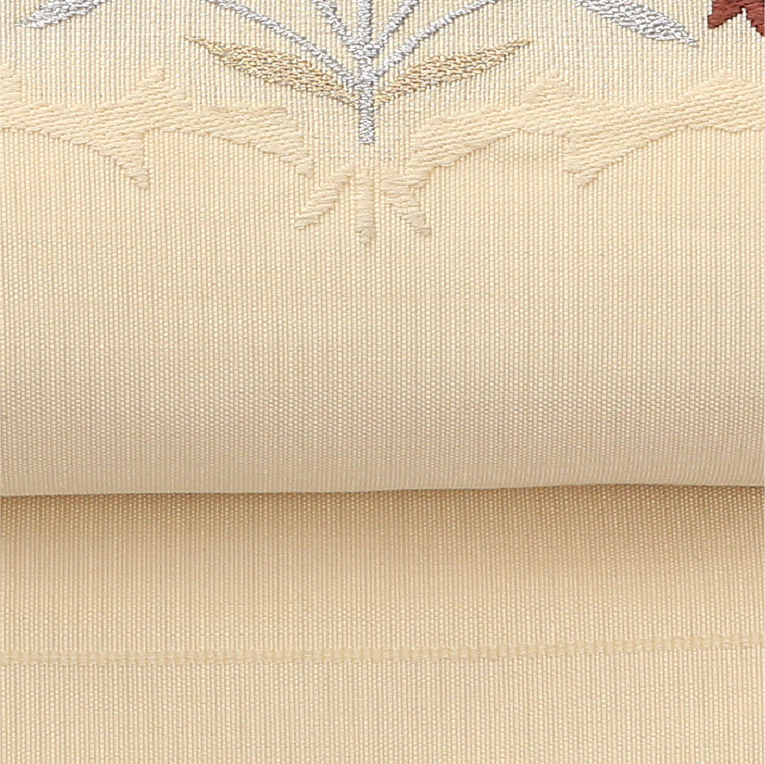 八寸名古屋帯 Cランク 帯丈355cm 正絹 ポイント柄 松葉仕立て 織り カジュアル 植物柄 クリーム系 LP 1245-02309