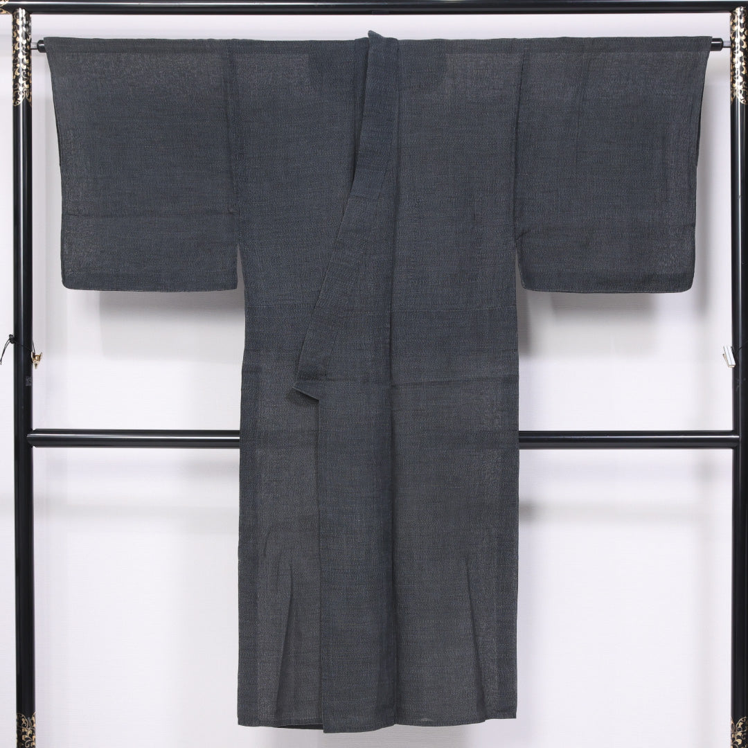 男着物 夏物 紗 身丈132cm 裄丈67cm 正絹 Aランク XSサイズ バチ衿 カジュアル 無地 黒系 1219-06288