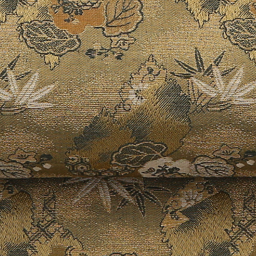アンティーク 丸帯 帯丈372cm 正絹 全通 植物柄 緑系 ベージュ系 1242-01484