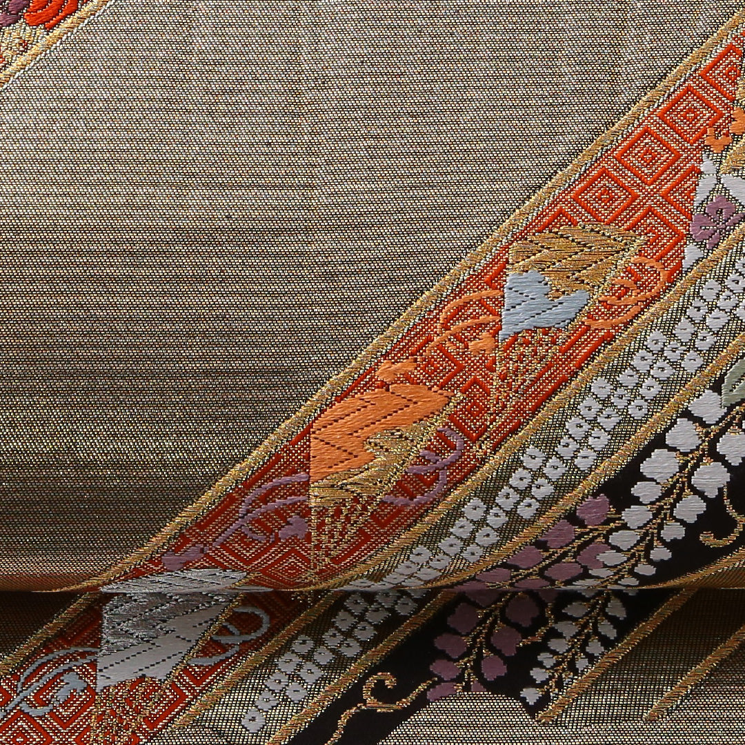袋帯 帯丈438cm 正絹 六通 松皮重吉祥文 フォーマル 松皮菱 吉祥文様 金系 1243-02143