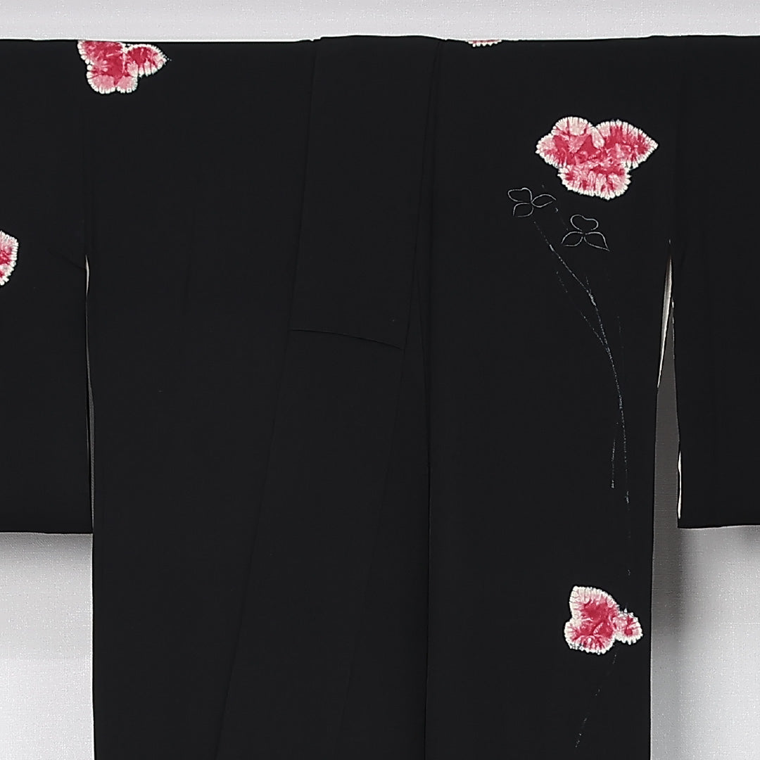 アンティーク 付下げ 袷 身丈158cm 裄丈62cm 正絹 Aランク 広衿 Mサイズ 紫陽花 黒系 M4 1218-12504