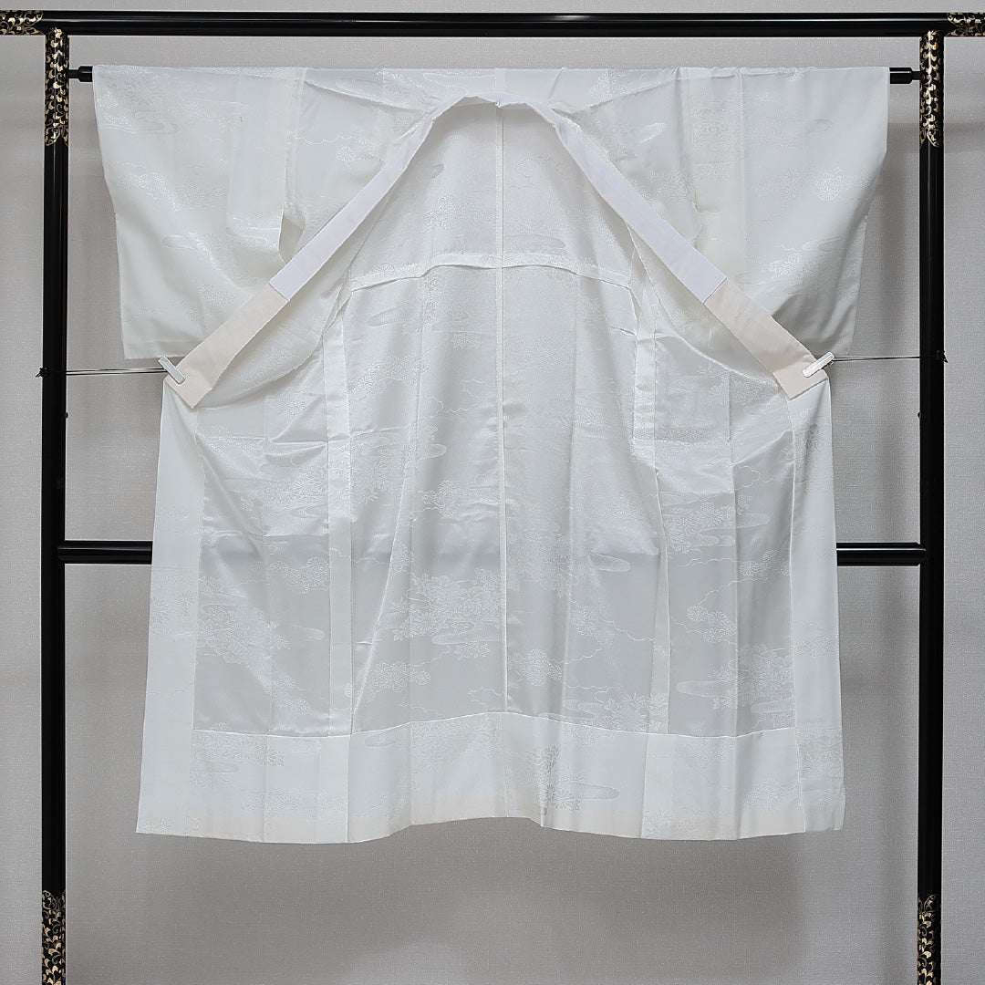 長襦袢 無双袖 身丈130cm 裄丈64cm 正絹 Bランク Lサイズ 流水 菊 白系 HP 1239-14471