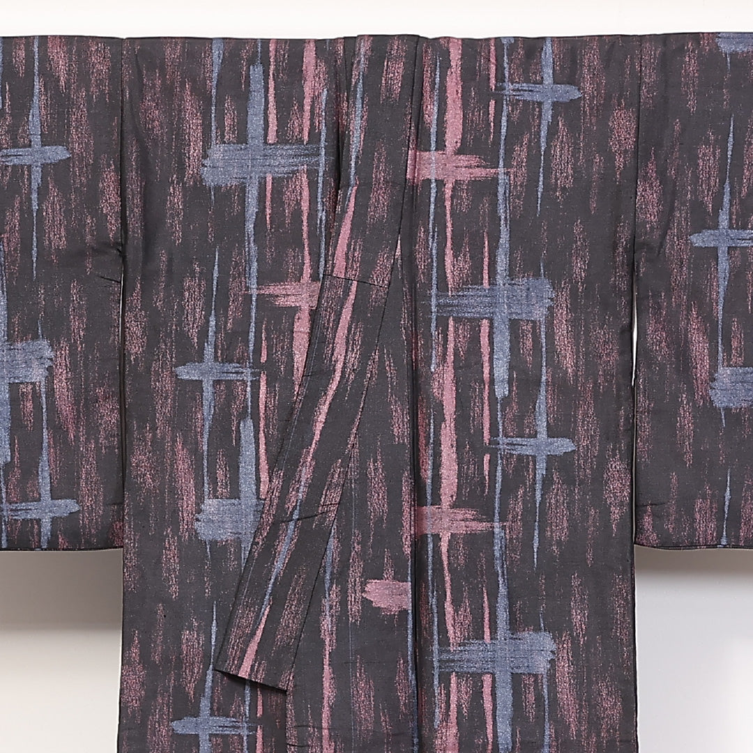 アンティーク 小紋 袷 身丈137cm 裄62.5cm 正絹 黒系 Aランク 1215-02308