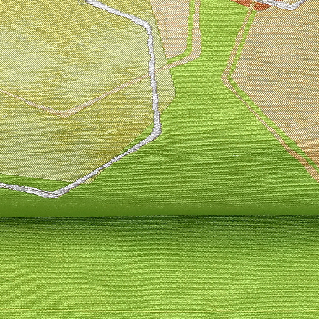 名古屋帯 帯丈342cm ポイント柄 名古屋仕立て Cランク カジュアル 正絹 緑系 1224-01385
