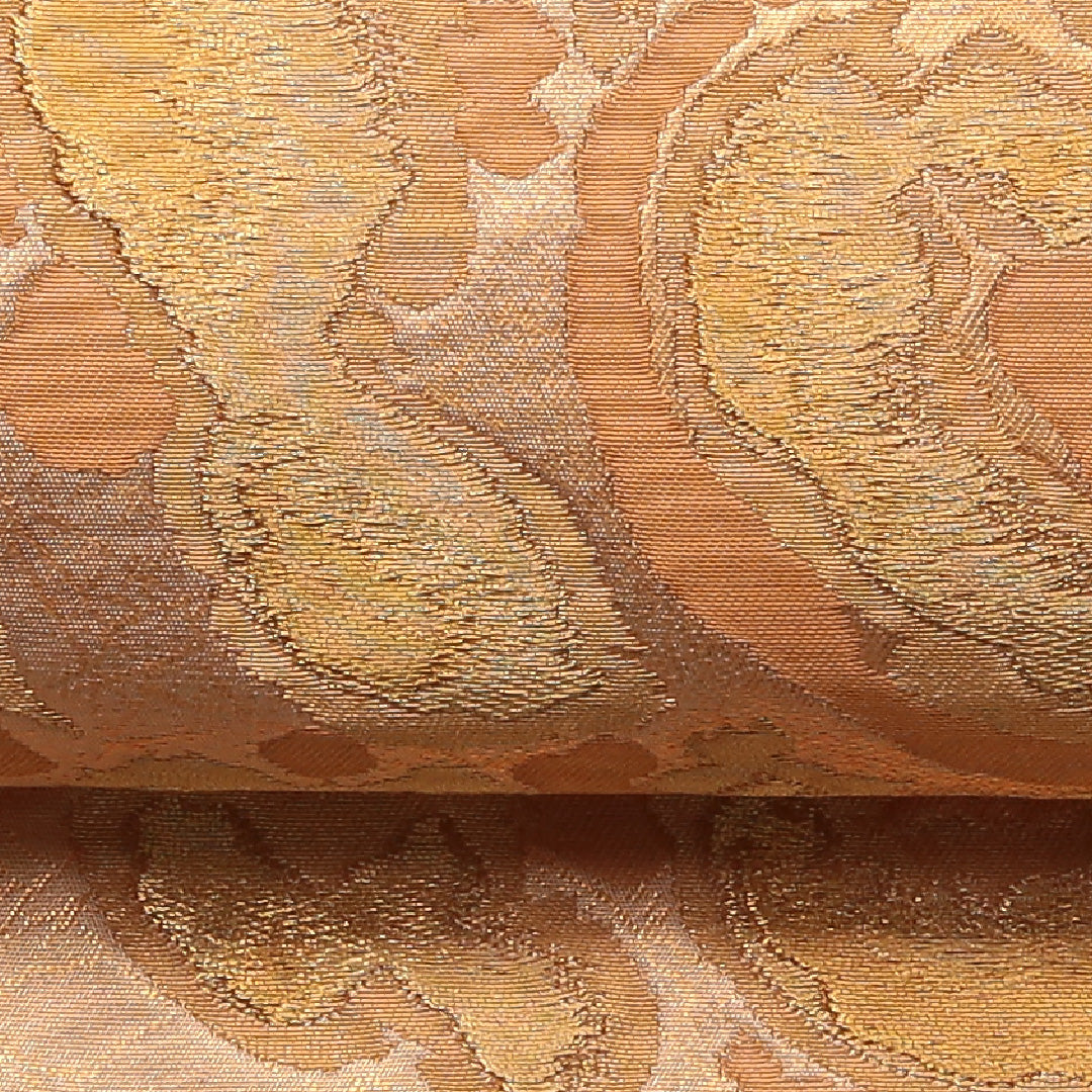 袋帯 帯丈434cm Sランク 六通 正絹 創作 金糸 インフォーマル 朱系 1223-01416