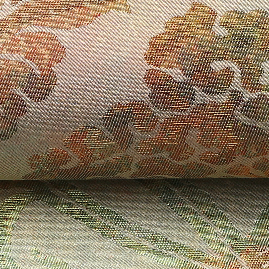 袋帯 帯丈418cm 正絹 六通 セミフォーマル 唐草華文 クリーム系 1243-01549
