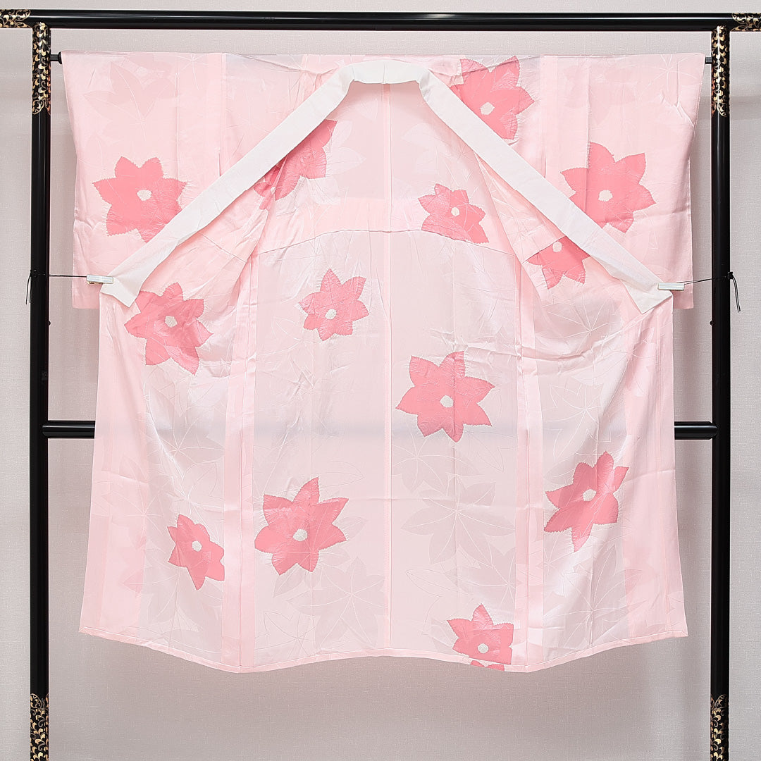 長襦袢 無双袖 身丈130cm 裄丈67cm 正絹 Aランク Lサイズ 花柄 ピンク系 HP 1239-14560