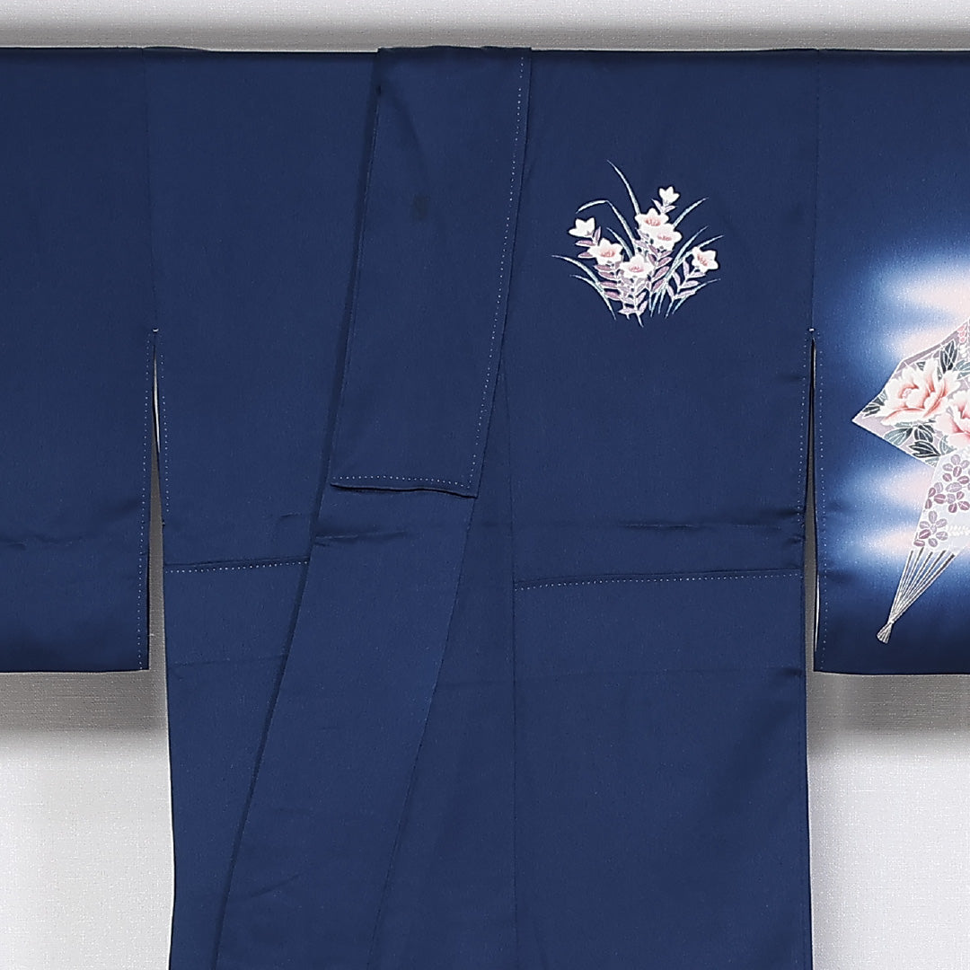 訪問着 袷 身丈154cm 裄65cm 正絹 牡丹 扇子 ぼかし Aランク 1212-00777