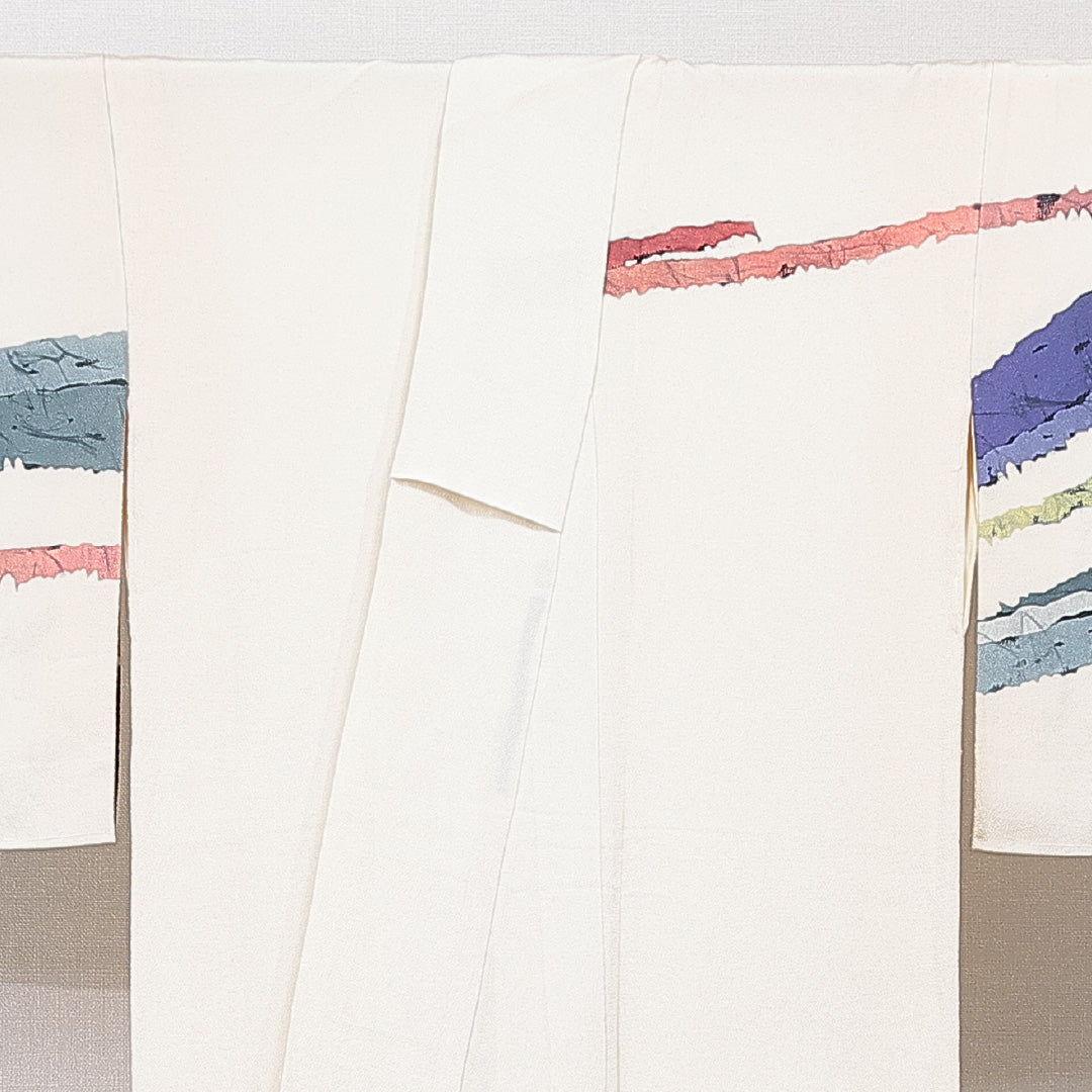 付下げ 袷 身丈162cm 裄丈63cm 正絹 Cランク Lサイズ 広衿 インフォーマル 創作柄 落款 クリーム系 1261-15659