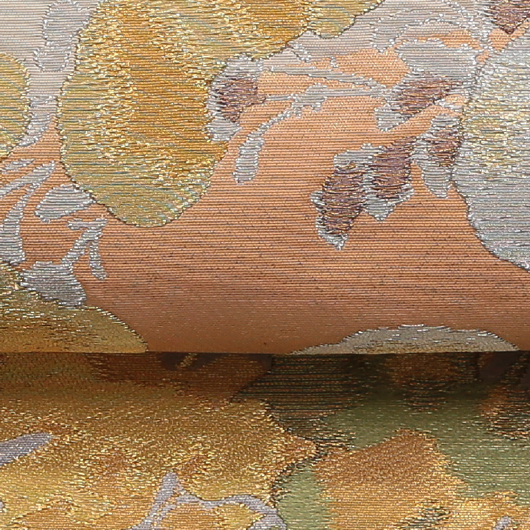 袋帯 六通 帯丈444cm フォーマル Sランク 正絹 琳派 梅 柏 橘 落款 クリーム系 1223-01451