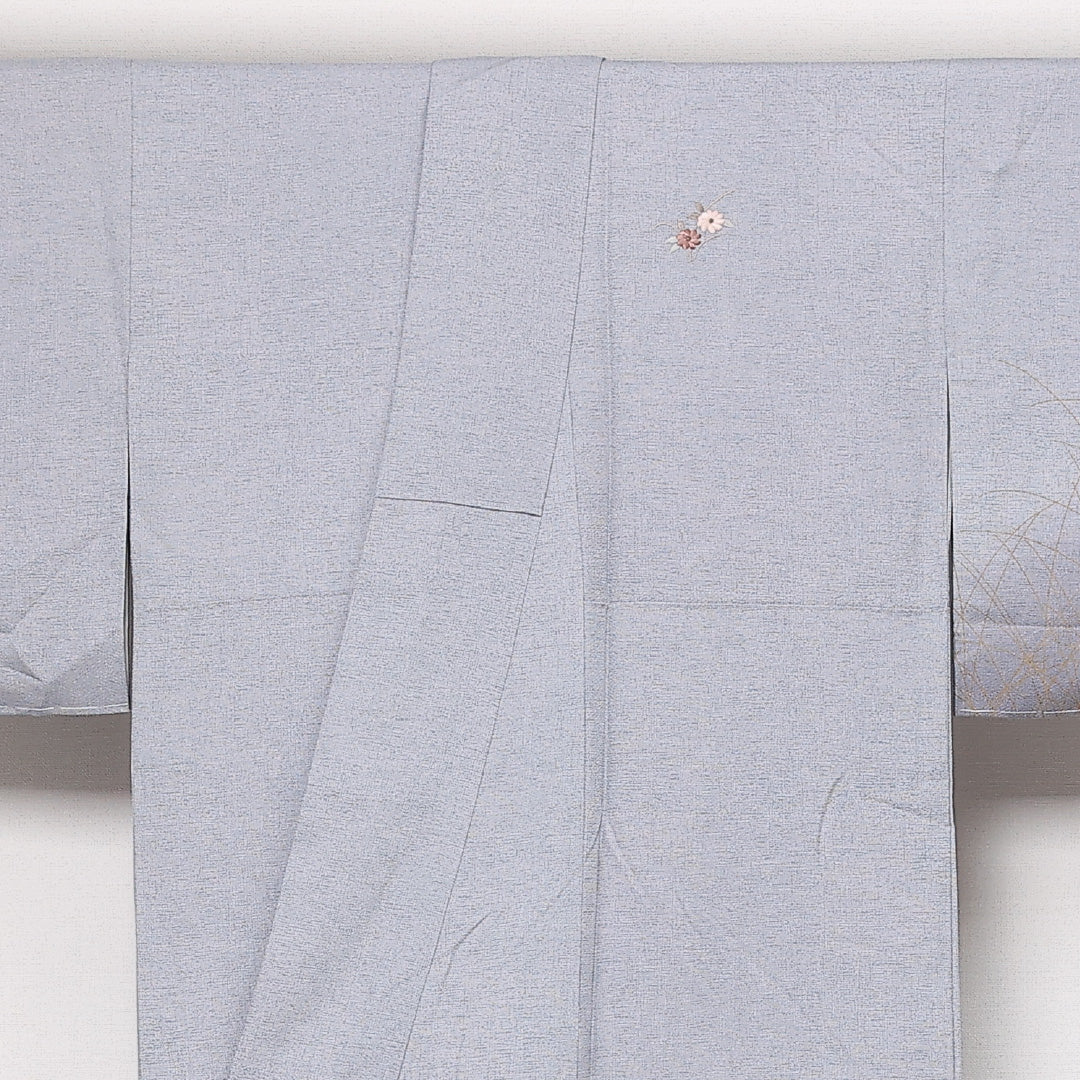 訪問着 袷 身丈150cm 裄丈61cm Sランク 正絹 広衿 Sサイズ セミフォーマル 蘇州刺繍 菊 シック 気品 グレー系 1212-13598