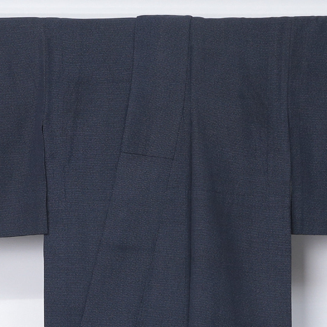 紬 単衣 身丈159cm 裄丈63cm 正絹 Bランク カジュアル 広衿 Mサイズ 無地 紺系 RP 1223-12335