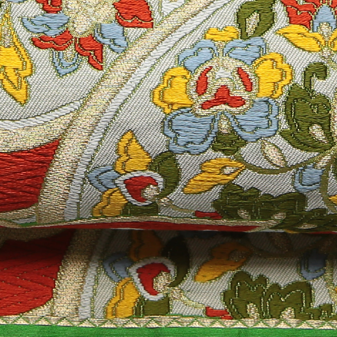 振袖用 袋帯 帯丈422cm 正絹 六通 唐織 宝相華 緑系 1243-01333