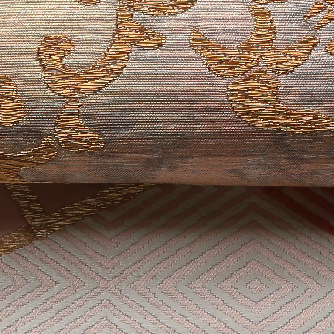袋帯 帯丈442cm 正絹 六通 フォーマル 扇面文 唐草鳳凰文 菱つなぎ クリーム系 ピンク系 1243-01350