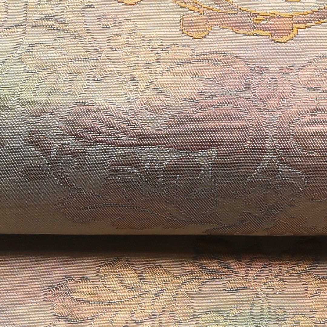 袋帯 帯丈434cm Sランク 全通 正絹 引箔 鳳凰 アラベスク セミフォーマル ベージュ系 鳳凰 1223-01396