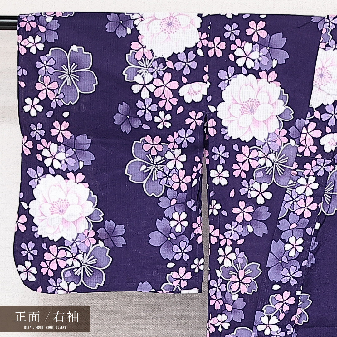 浴衣 夏物 洗える着物 身丈160cm 裄丈62cm Sランク 木綿 バチ衿 Lサイズ カジュアル 桜 可憐 爽やか 紫系 1218-14201