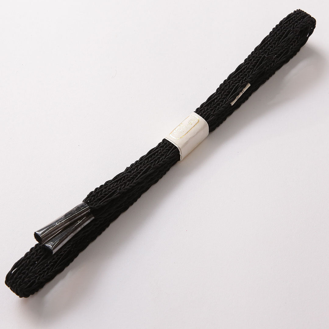 未使用品 夏物 帯締め・帯揚げセット 弔事用 正絹 Sランク 共箱 和装小物 帯締め 帯揚げ 黒系 1221-00935