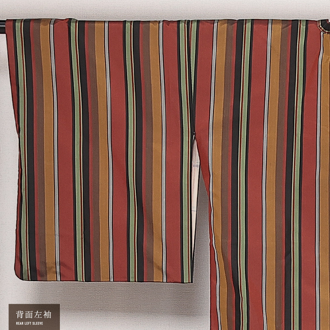 道行コート (大島紬) 袷 身丈84cm 裄丈65cm 正絹 Sランク インフォーマル Mサイズ 緯総絣 ポケットあり 縞 多色系 RP 1237-13803