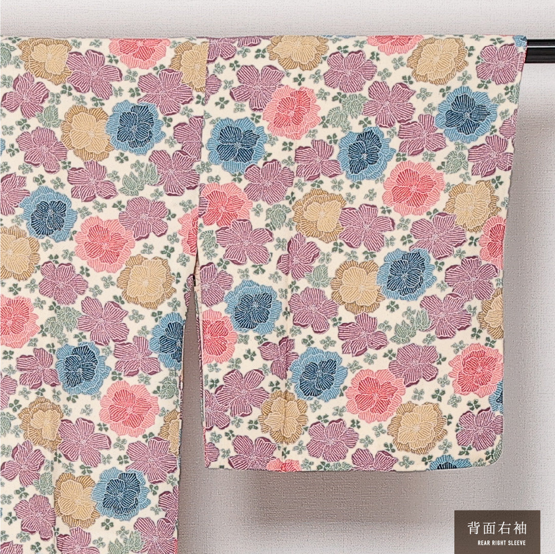 道行コート 袷 身丈81cm 裄丈62cm 正絹 Sランク セミフォーマル Sサイズ ポケットあり 花柄 多色系 RP 1237-13787
