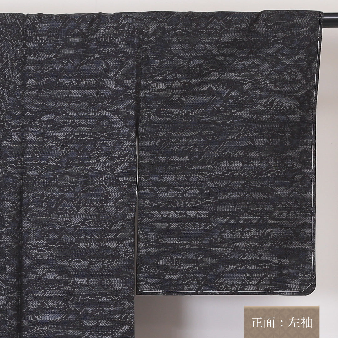 大島紬 袷 身丈144cm 裄60cm 正絹 緯総絣 グレー系 Sランク 1216-00885