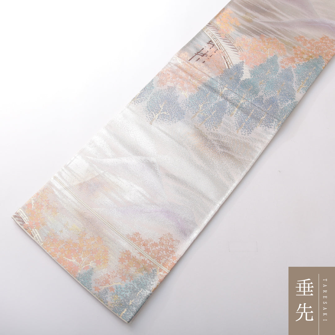 袋帯 帯丈420cm セミフォーマル 六通 Aランク 正絹 山 紫系 1223-02156