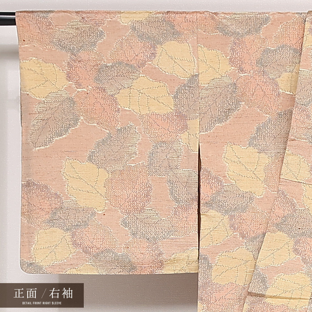 飯田紬 単衣 身丈157cm 裄丈65cm 正絹 Sランク インフォーマル 広衿 Mサイズ ピンク系 RP 1223-13269