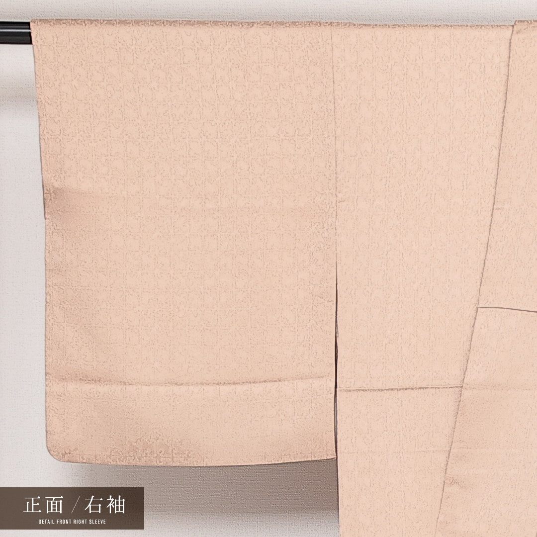 訪問着 袷 身丈154cm 裄丈62cm Sランク 正絹 辻が花調 広衿 Sサイズ 一つ紋（五三桐） セミフォーマル 辻が花 上品 華やか ベージュ系 ピンク系 1212-13967