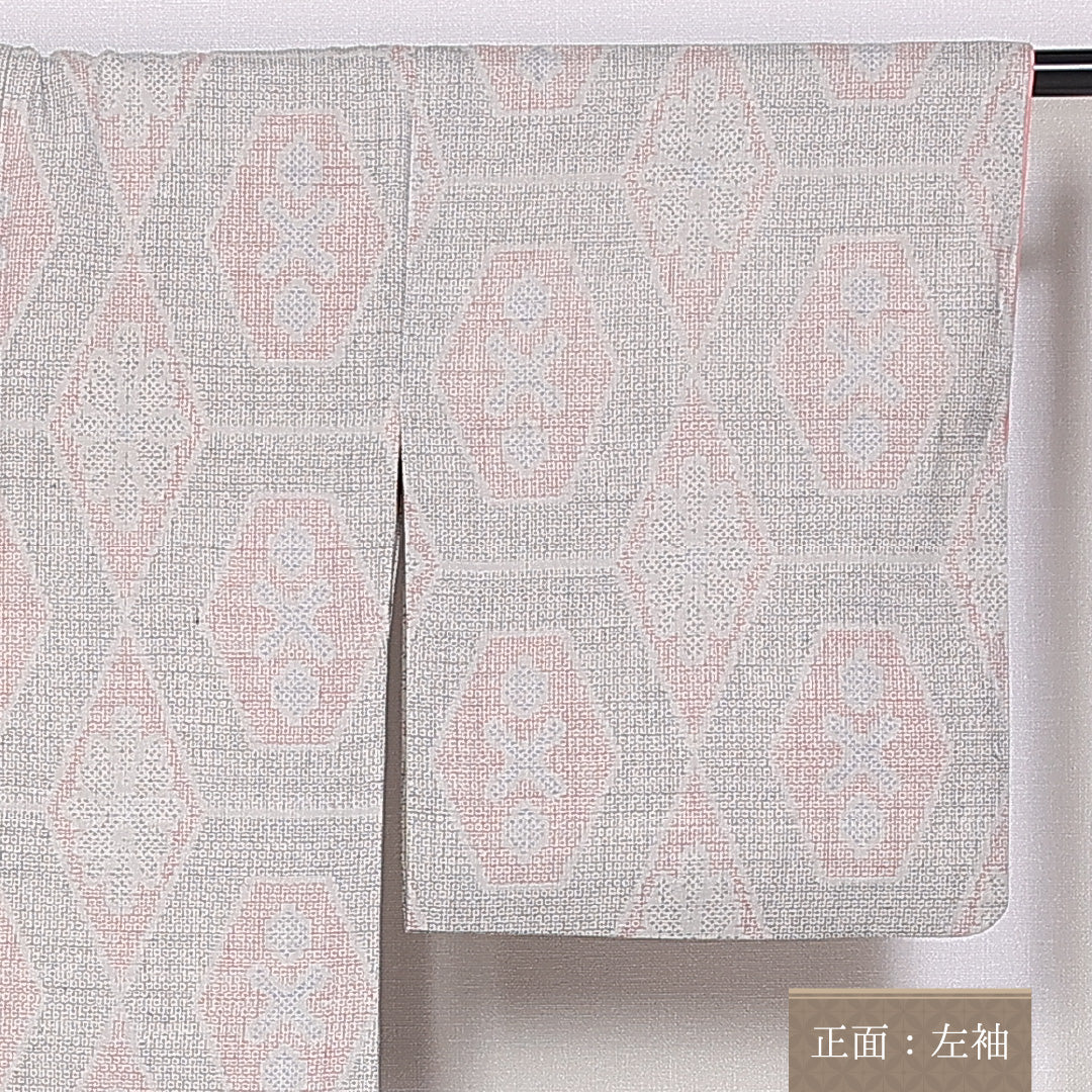 紬 身丈162cm 裄丈65.5cm Sランク 袷 正絹 広衿 亀甲 十字亀甲 1216-10117