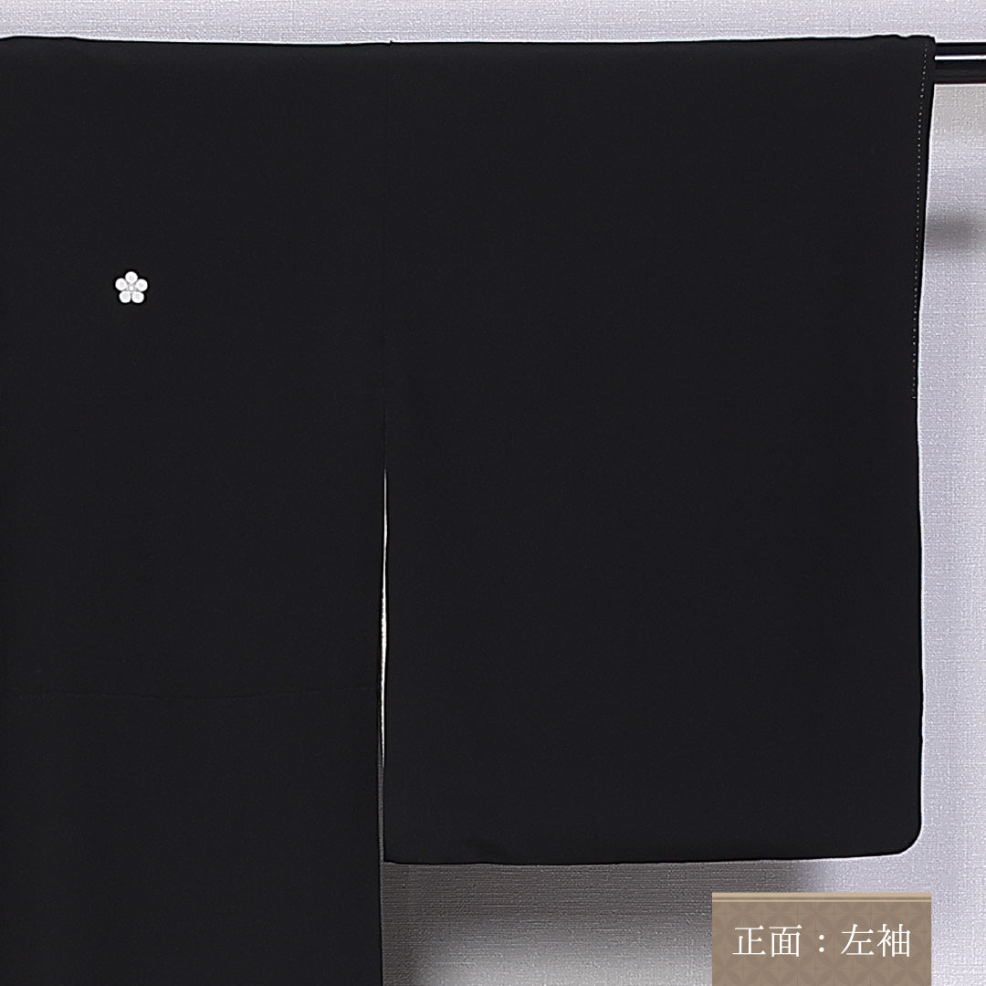 黒留袖 五つ紋 梅鉢 身丈162cm 裄丈65cm Sランク 正絹 袷 比翼 広衿 L 鶯 梅 フォーマル 黒系 1211-F0340