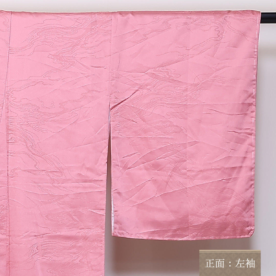 洗える着物 色無地 袷 身丈164cm 裄丈66cm ポリエステル Sランク 紋意匠 (木目) インフォーマル 広衿 Lサイズ しつけ糸 ピンク系 RP 1219-05315