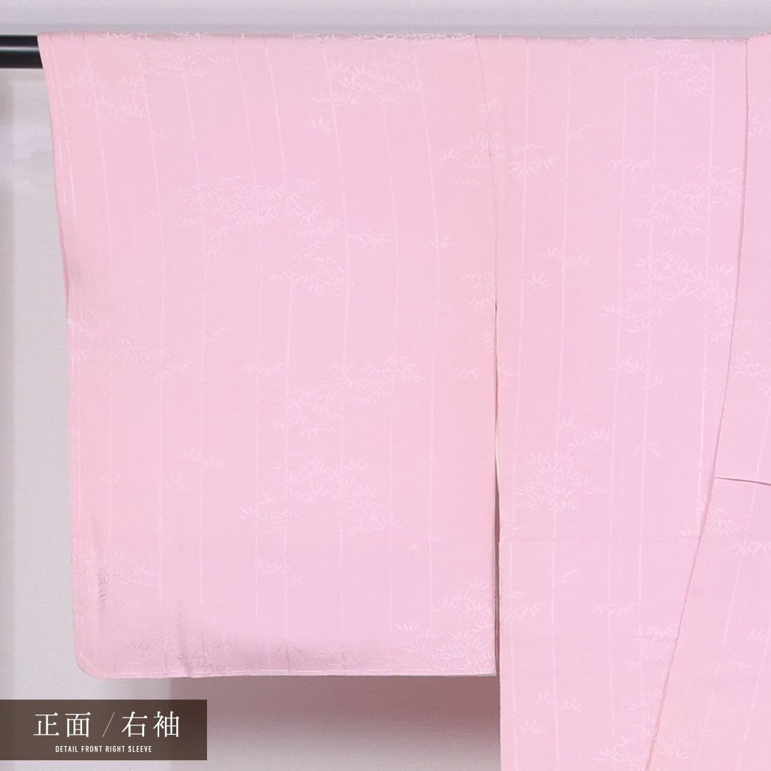 色無地 袷 身丈159cm 裄丈63cm 正絹 Aランク 一つ紋 (五三桐) 紋意匠 (笹) セミフォーマル 広衿 Mサイズ 無地 ピンク系 M4 1219-11529
