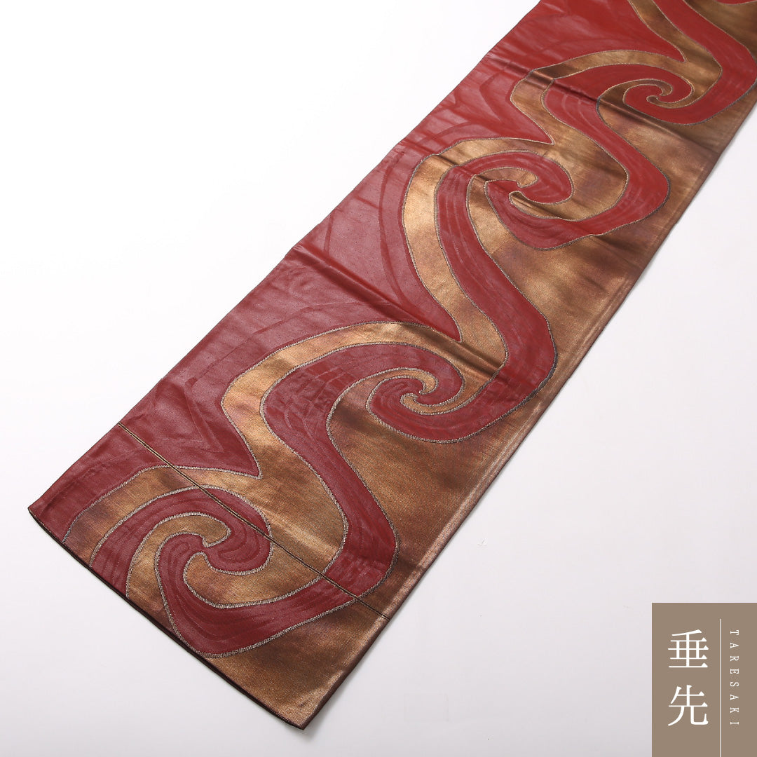 袋帯 帯丈438cm 正絹 六通 インフォーマル 創作柄 茶系 1243-01708