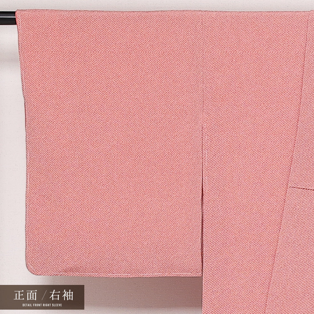 未使用品 お召 袷 身丈165cm 裄丈66cm 正絹 Sランク インフォーマル 広衿 XLサイズ しつけ糸 鹿の子柄 ピンク系 RP 1222-13542