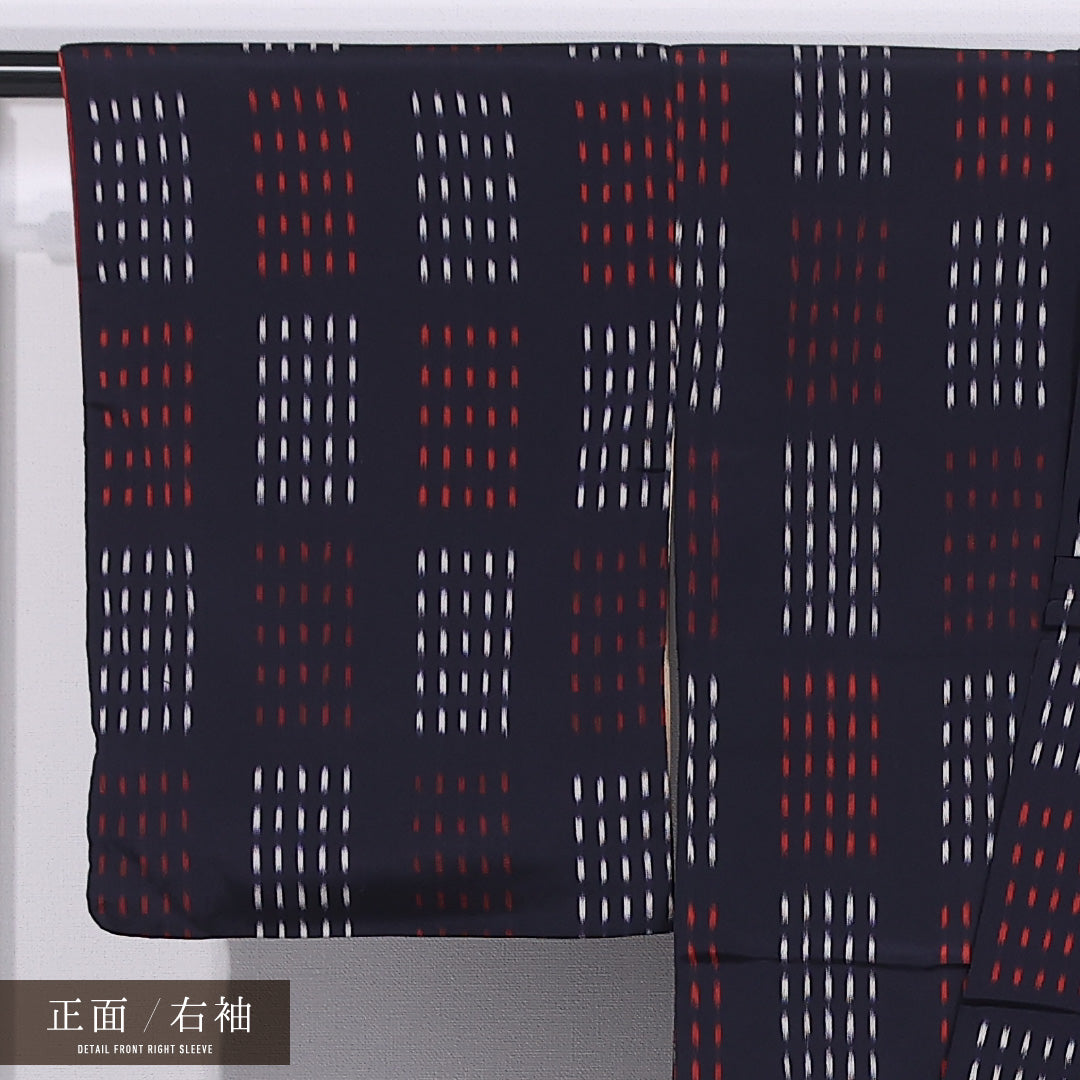 お召 袷 身丈149cm 裄丈62cm 正絹 Cランク インフォーマル バチ衿 XSサイズ 創作柄 紺系 HP 1222-11843