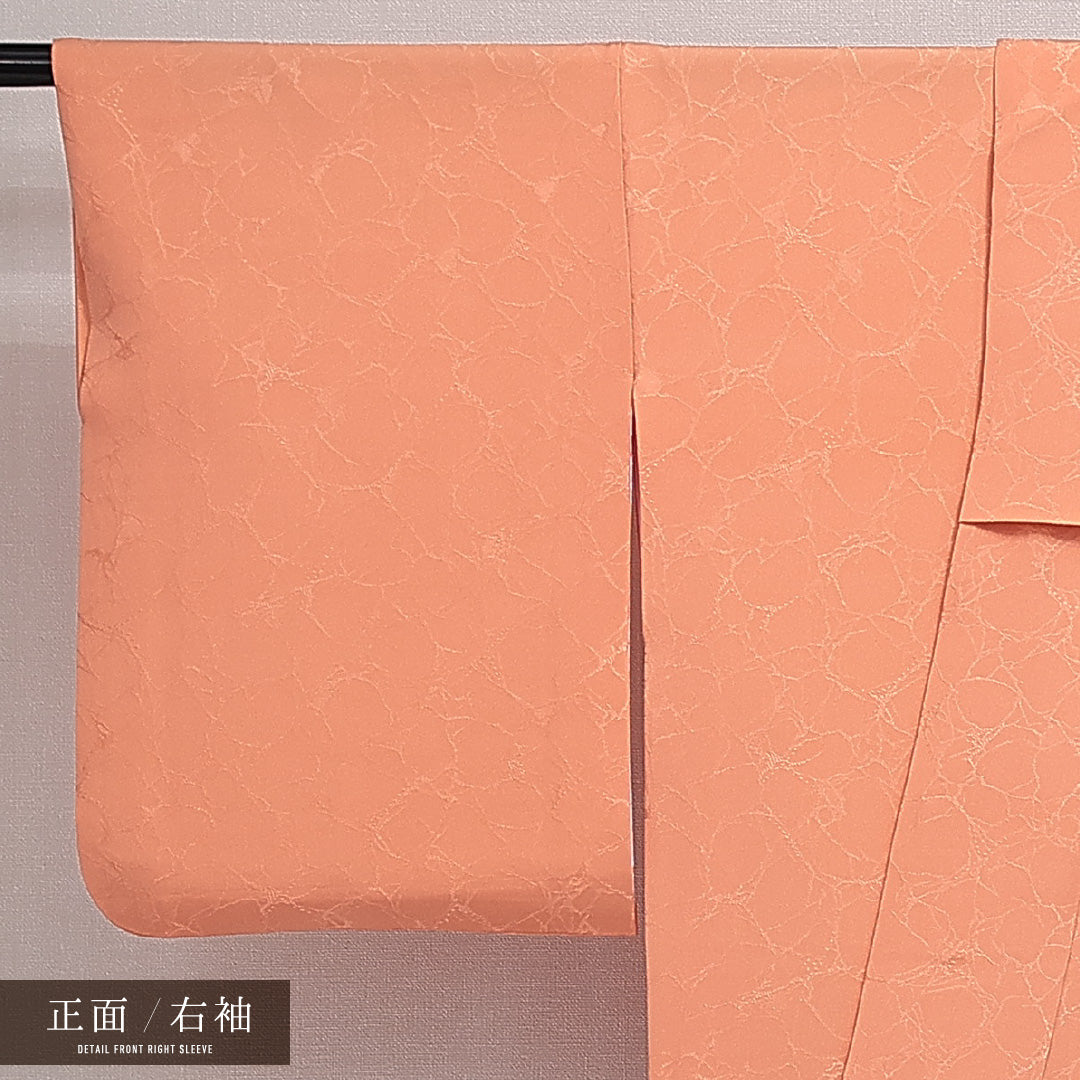 洗える着物 色無地 袷 身丈155cm 裄丈63cm ポリエステル Sランク 紋意匠 (創作柄) インフォーマル 広衿 Mサイズ 朱系 RP 1219-14285