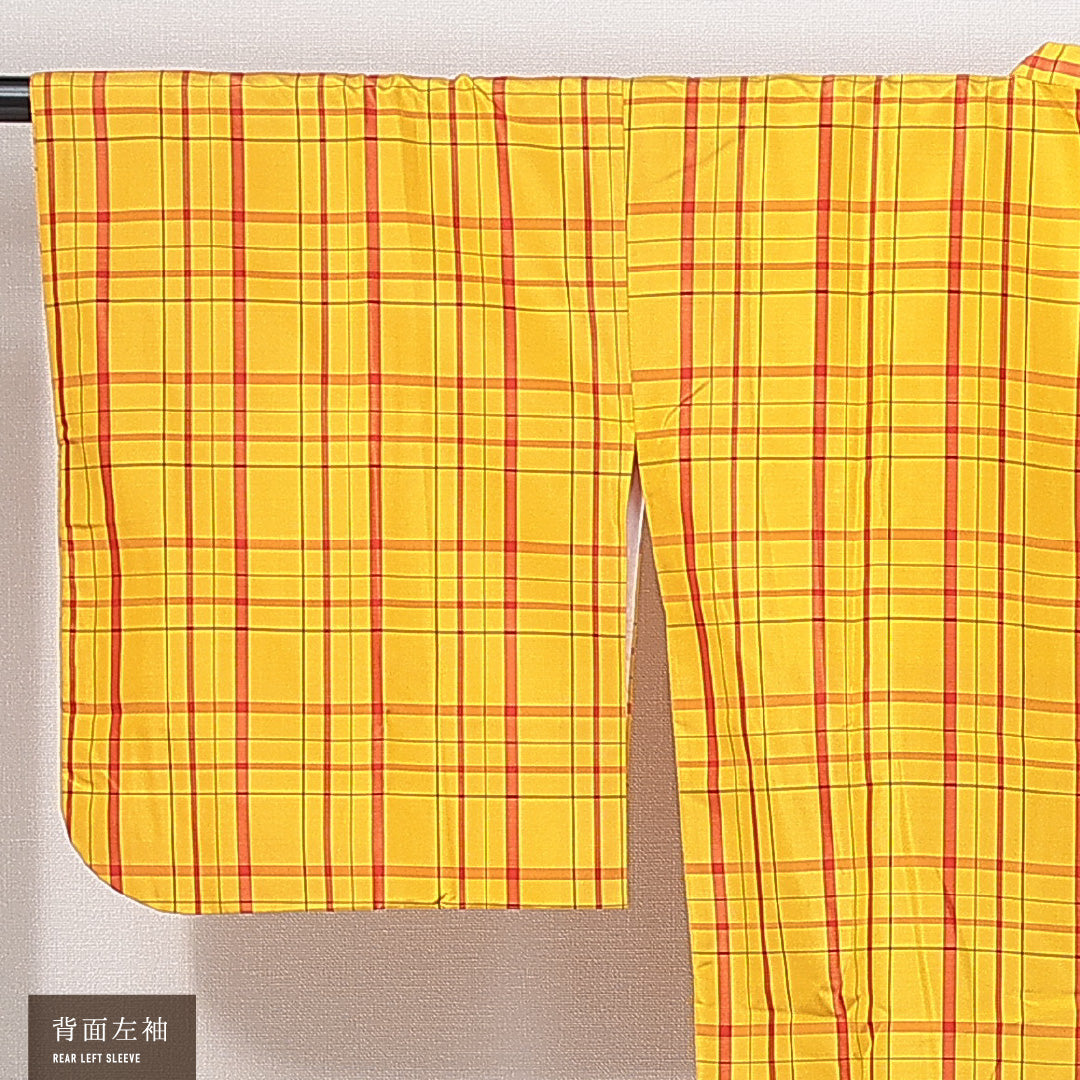 道行コート 袷 身丈75cm 裄丈63cm 正絹 Sランク インフォーマル Sサイズ ポケットあり 格子 黄系 RP 1237-14678
