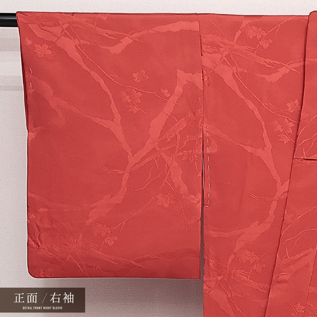 洗える着物 色無地 袷 身丈155cm 裄丈63cm ポリエステル Aランク 紋意匠 (紅葉) インフォーマル バチ衿 Mサイズ 赤系 HP 1219-14158