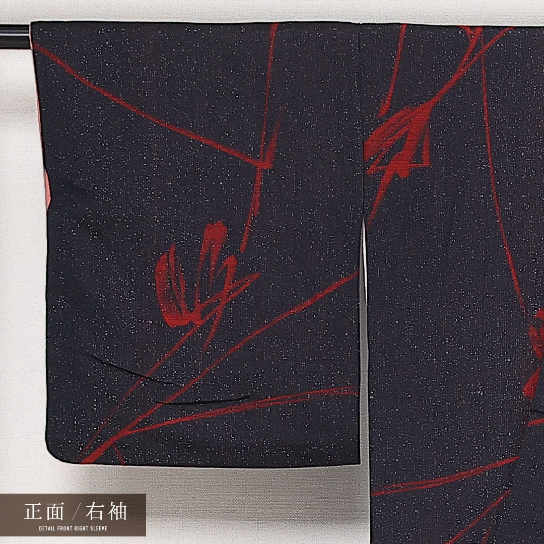 アンティーク お召 袷 身丈152cm 裄丈62cm 正絹 Aランク 広衿 Sサイズ 創作柄 紺系 RP 1222-13678