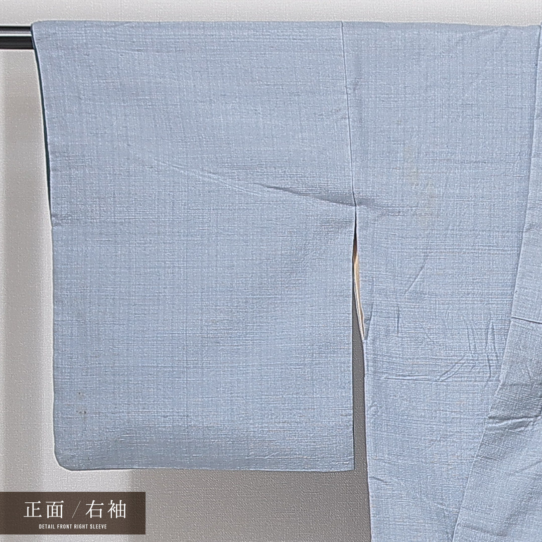 付下げ（紬） 袷 身丈154cm 裄丈61cm 正絹 Cランク Sサイズ 広衿 インフォーマル 植物柄 落款 水色系 1261-14970