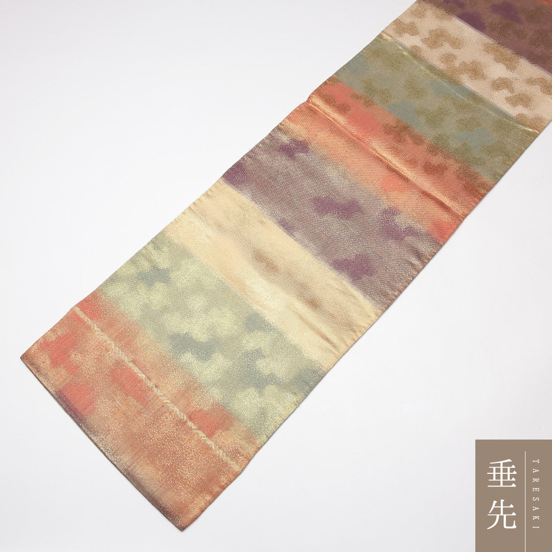 袋帯 帯丈440cm 正絹 全通 セミフォーマル 抽象柄 金系 朱系 1243-01278