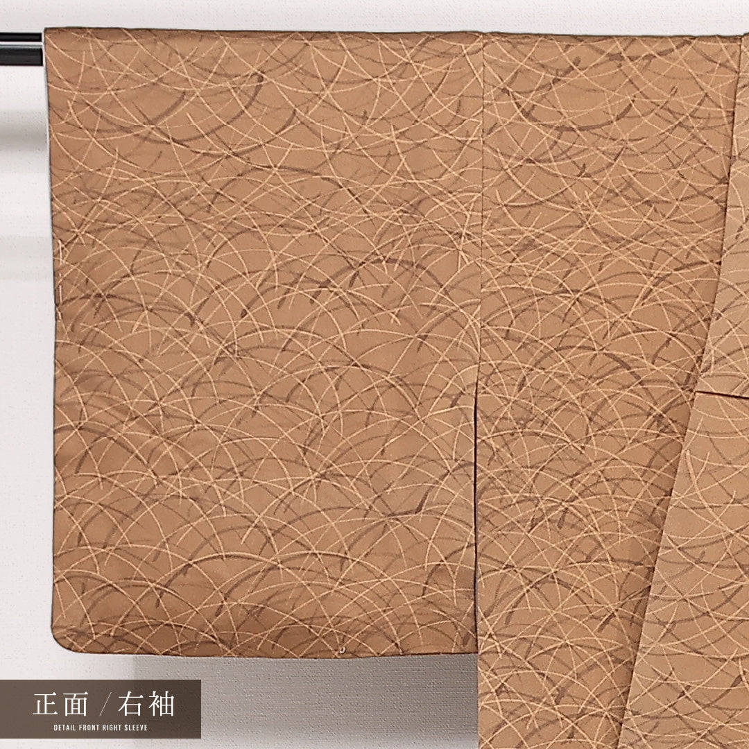 小紋 袷 身丈152cm 裄丈64cm 正絹 Aランク インフォーマル 広衿 Sサイズ 芝草 茶系 RP 1221-13337
